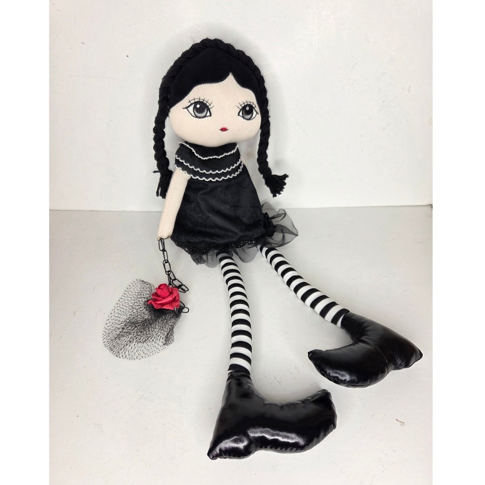 Wednesday Addams Rag Doll Shelf Sitter Halloween Gothic Decor Braids Lace Rose